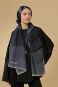 Hare Siyah-Gri Monogram Baskı Pamuk İpek Şal 70x210
