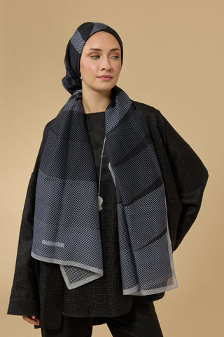 Hare Siyah-Gri Pamuk Vual Şal 70x210