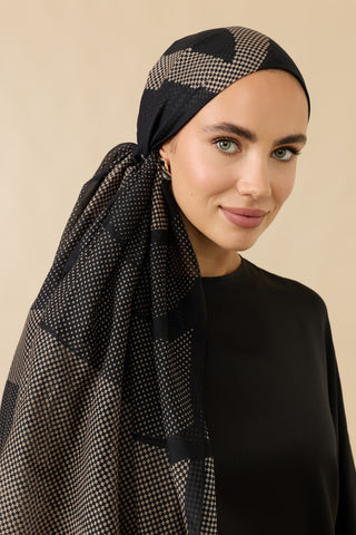 Hare Siyah-Bej Pamuk Vual Şal 70x210