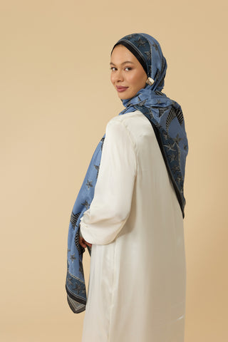 Ayla Yıldız Mavi Pamuk Floş Şal 70x210