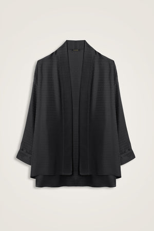 Iman I Black Jacquard Silk Short Kimono