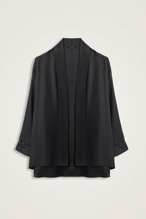 Iman I Black Jacquard Silk Short Kimono