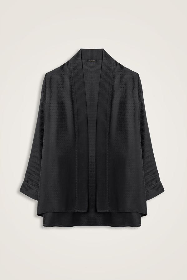 Iman I Black Jacquard Silk Short Kimono