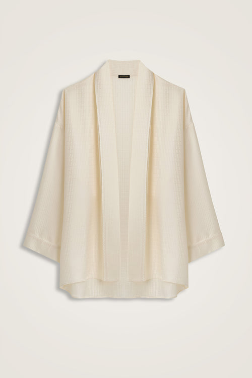 Iman I Cream Jacquard Silk Short Kimono