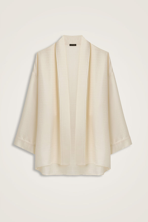 Iman I Cream Jacquard Silk Short Kimono