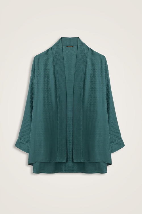 Faith I Green Oil Jacquard Silk Short Kimono