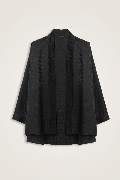 Iman Kare Black Jacquard Silk Short Kimono