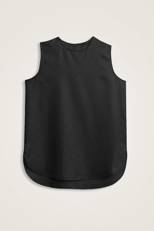 Iman Kare Black Jacquard Silk Sleeveless Blouse