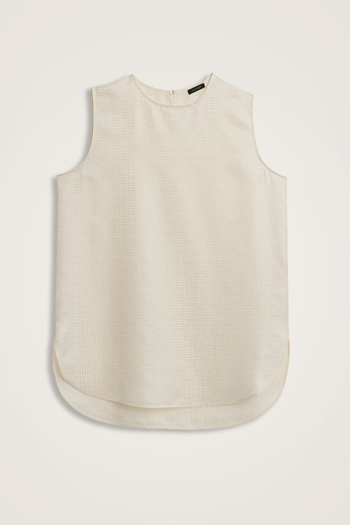 Iman Square Cream Jacquard Silk Sleeveless Blouse