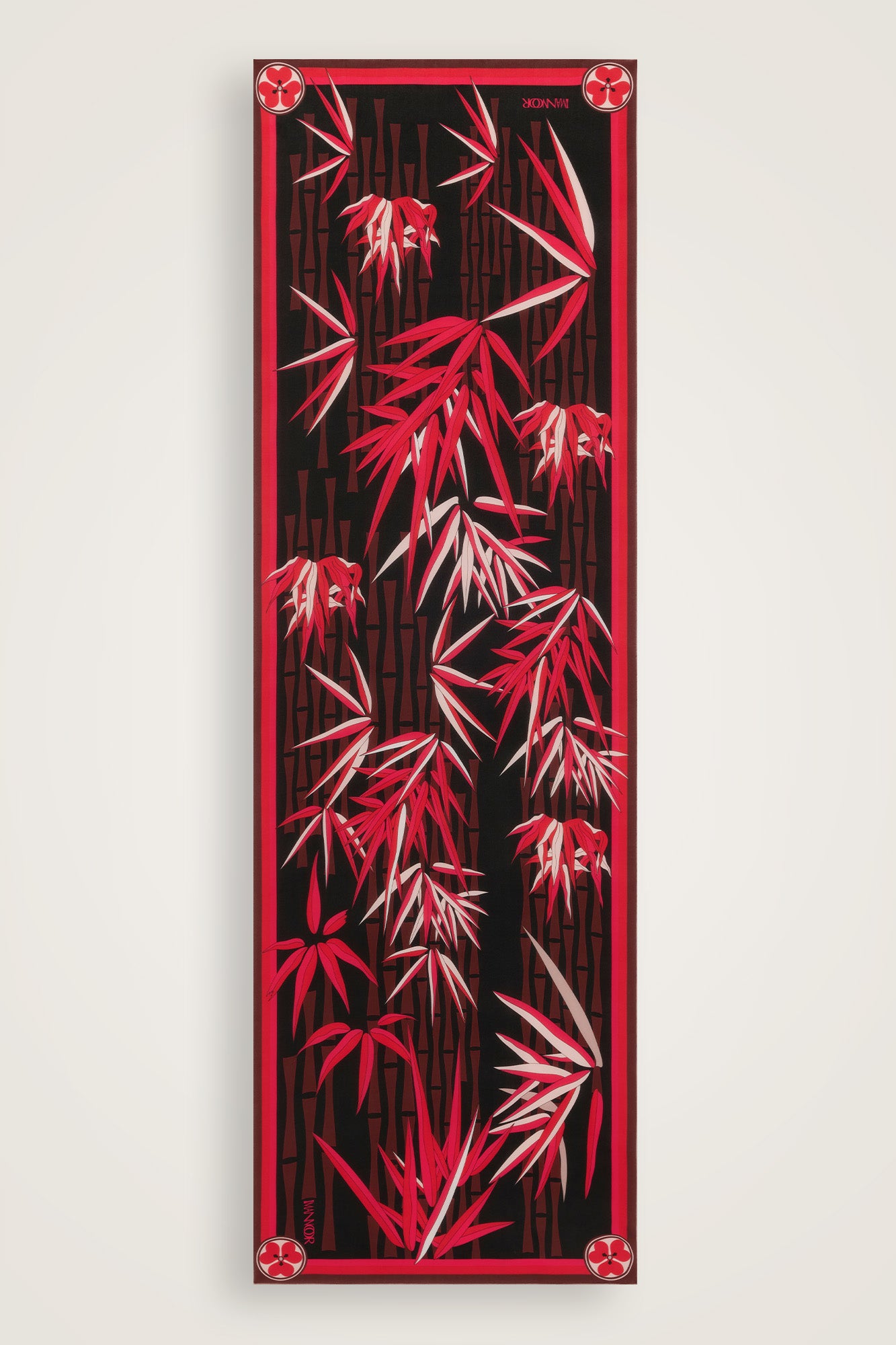 Bambu I Siyah-Kırmızı Krep İpek Şal 70x210