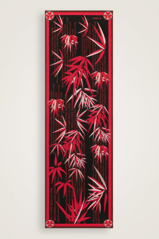 Bambu I Siyah-Kırmızı Krep İpek Şal 70x210