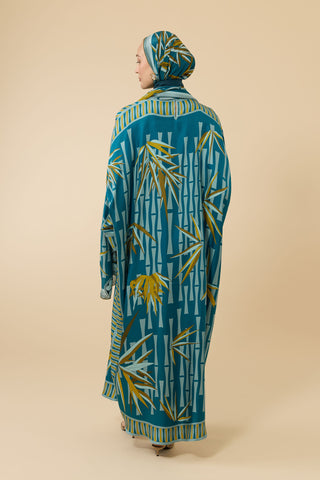 Bambu I Petrol Krep İpek Kaftan Elbise