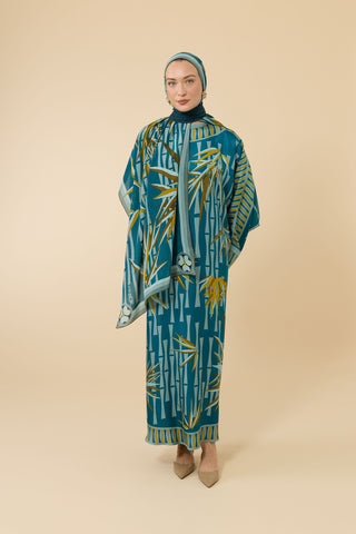 Bambu I Petrol Krep İpek Kaftan Elbise