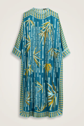 Bambu I Petrol Krep İpek Kaftan Elbise