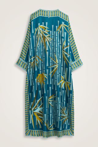 Bambu I Petrol Krep İpek Kaftan Elbise