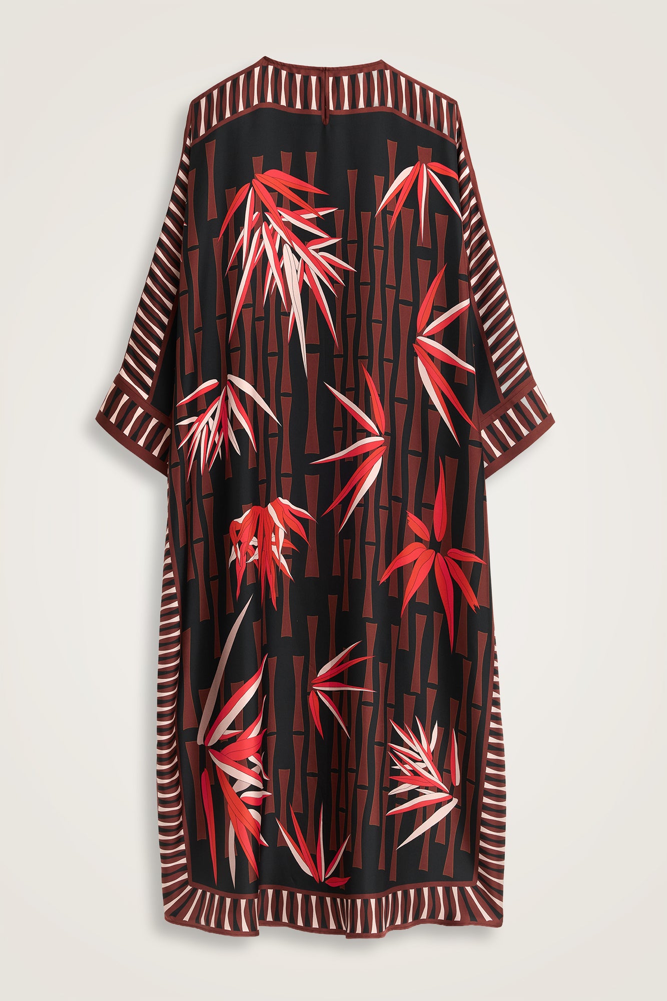 Bambu I Siyah-Kırmızı Krep İpek Kaftan Elbise