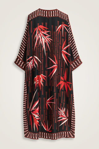Bambu I Siyah-Kırmızı Krep İpek Kaftan Elbise