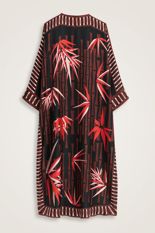 Bambu I Siyah-Kırmızı Krep İpek Kaftan Elbise