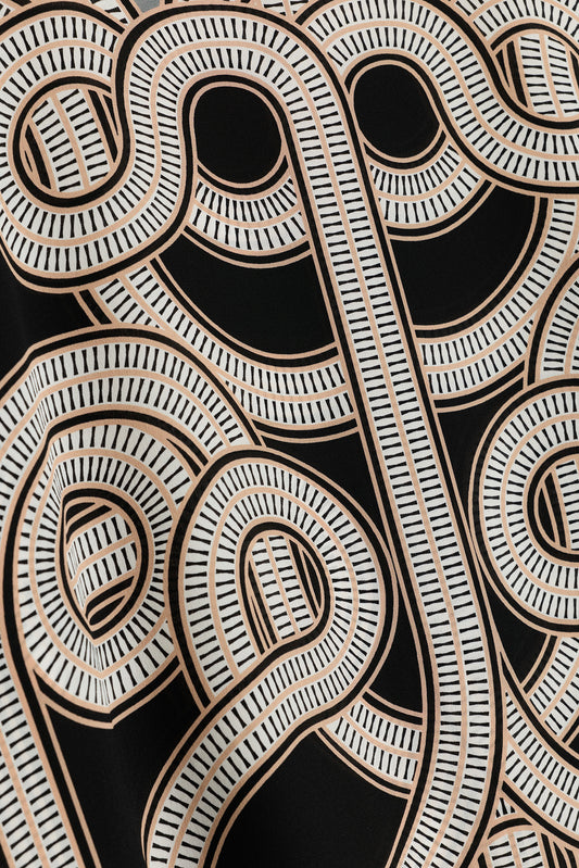 Viraj Siyah-Gri Tivil İpek Kaftan Elbise