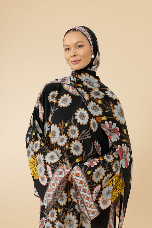 Japon Şemsiyesi Siyah Krep İpek Şal 70x210