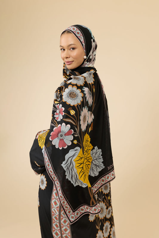 Japon Şemsiyesi Siyah Krep İpek Şal 70x210