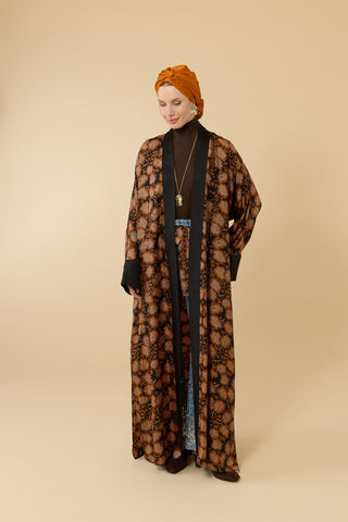 Nar Ağacı Bakır Tivil İpek Uzun Kimono