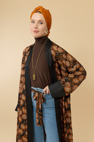 Nar Ağacı Bakır Tivil İpek Uzun Kimono