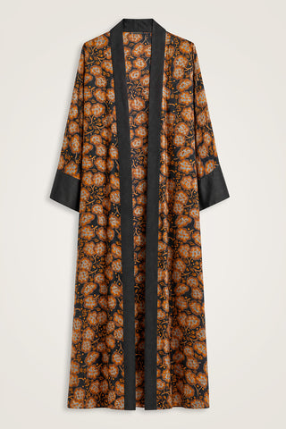 Nar Ağacı Bakır Tivil İpek Uzun Kimono