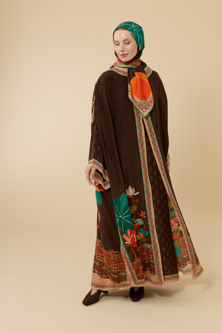 Nilüfer Kahverengi Krep İpek Abaya