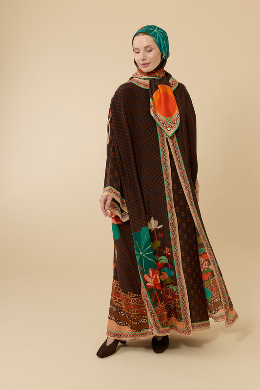 Nilüfer Kahverengi Krep İpek Abaya