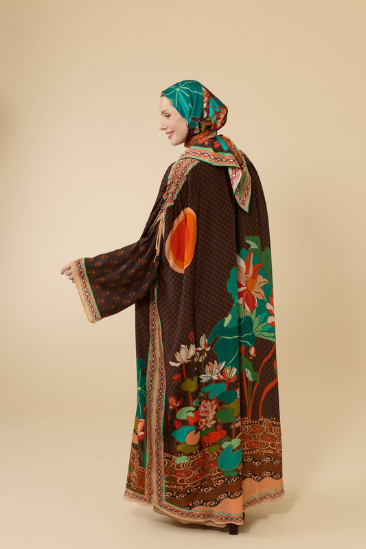 Nilüfer Kahverengi Krep İpek Abaya