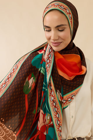 Nilüfer Kahverengi Krep İpek Şal 70x210
