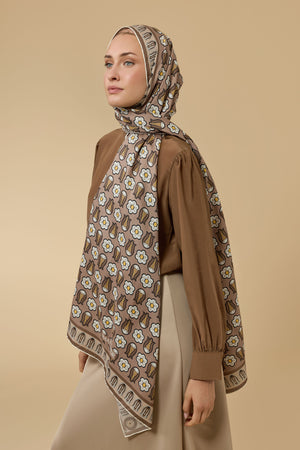 Ters Lale Bej Pamuk İpek Şal 70x210