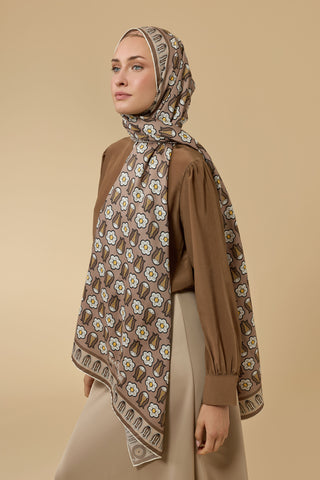 Ters Lale Bej Pamuk İpek Şal 70x210