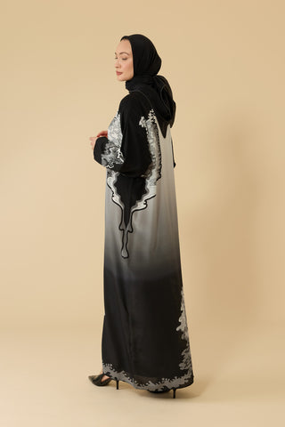 Süsen Siyah-Kırmızı Krep İpek Elbise