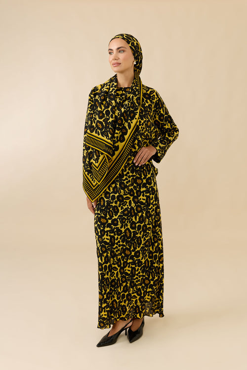Jaguar Sarı Krep İpek Etek