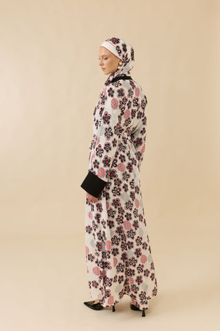 Kar Taneleri Beyaz Tivil İpek Uzun Kimono