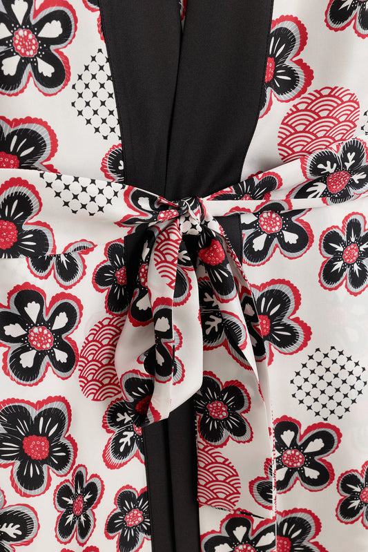 Kar Taneleri Beyaz Tivil İpek Uzun Kimono