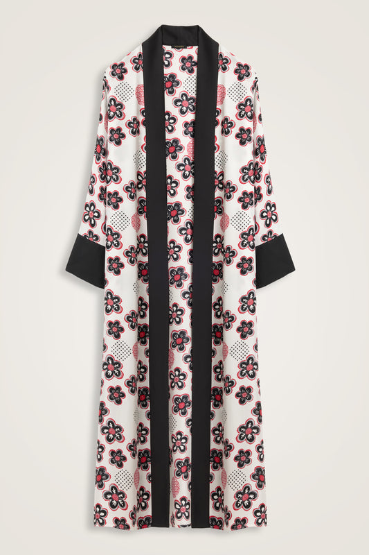 Kar Taneleri Beyaz Tivil İpek Uzun Kimono