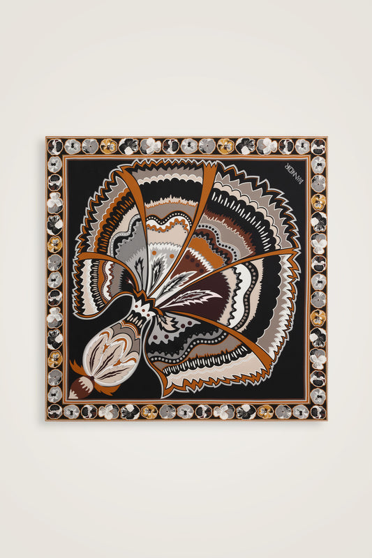 Karanfil Siyah-Antik Tivil İpek Eşarp 90x90