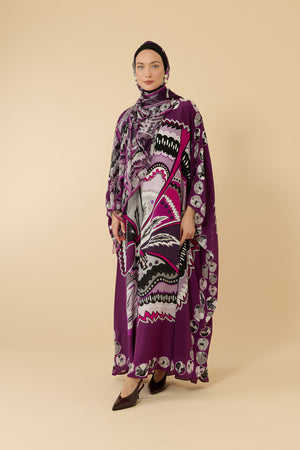 Karanfil Mürdüm Krep İpek Kaftan