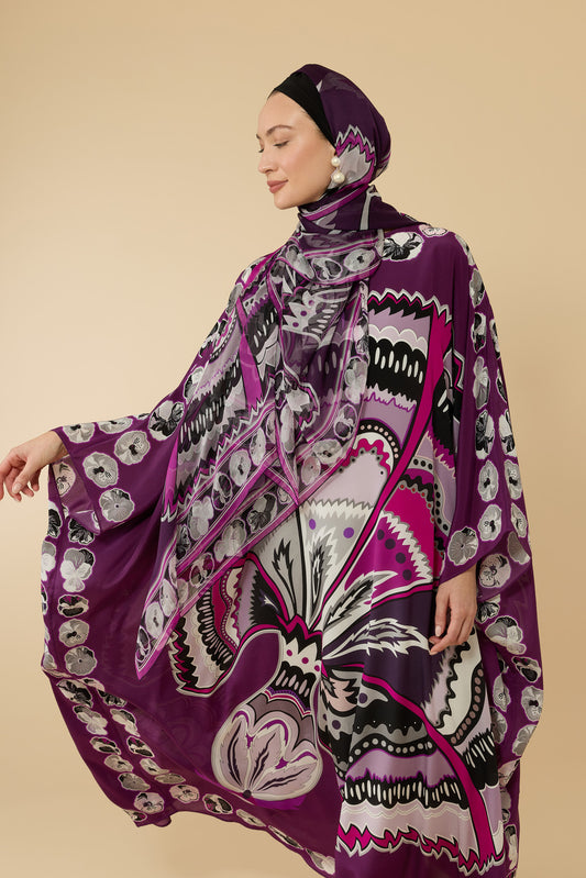 Karanfil Mürdüm Krep İpek Kaftan