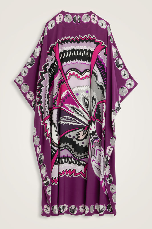 Karanfil Mürdüm Krep İpek Kaftan