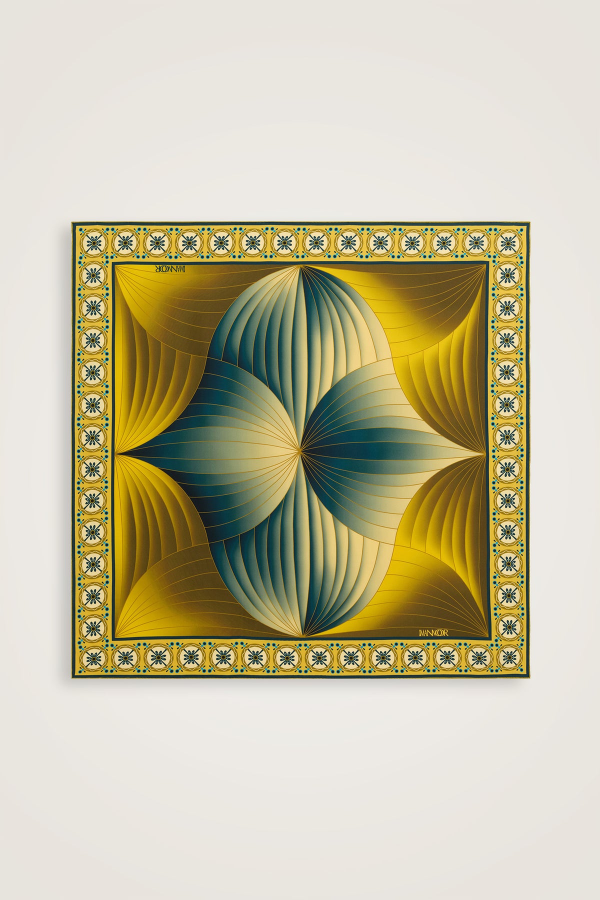 Yelpaze Turkuaz-Sarı İpek Eşarp 90x90