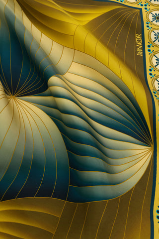 Yelpaze Turkuaz-Sarı İpek Eşarp 90x90