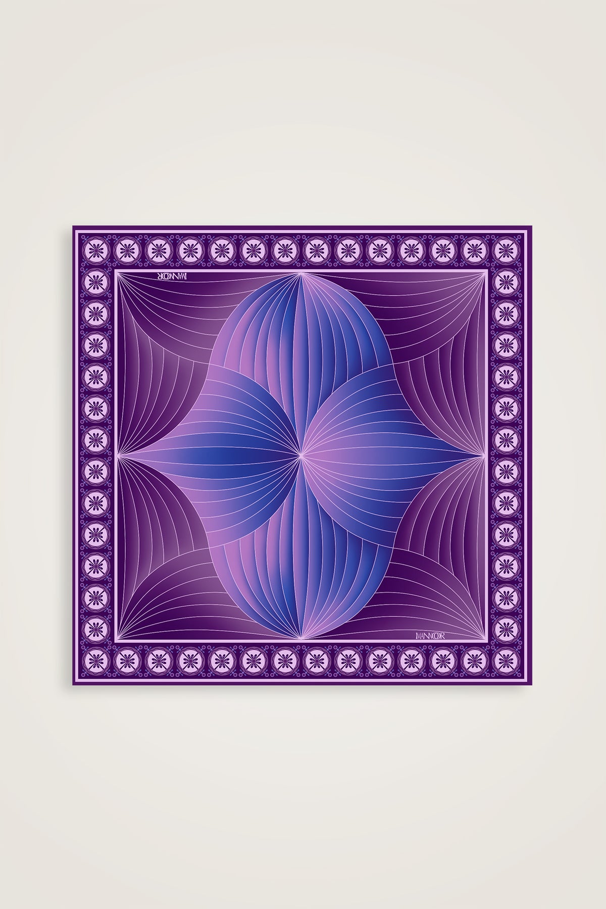 Yelpaze Mor-Mavi İpek Eşarp 90x90