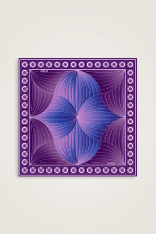Yelpaze Mor-Mavi İpek Eşarp 90x90