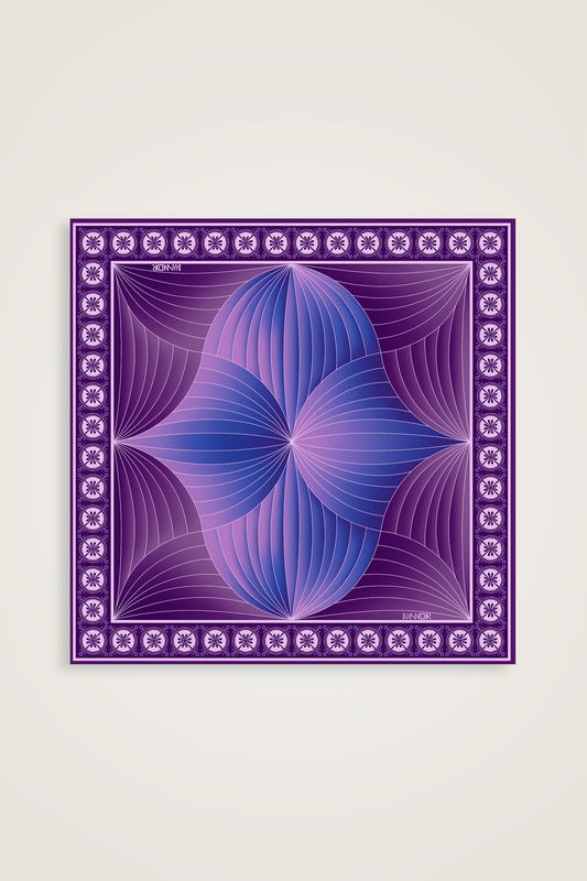 Yelpaze Mor-Mavi İpek Eşarp 90x90