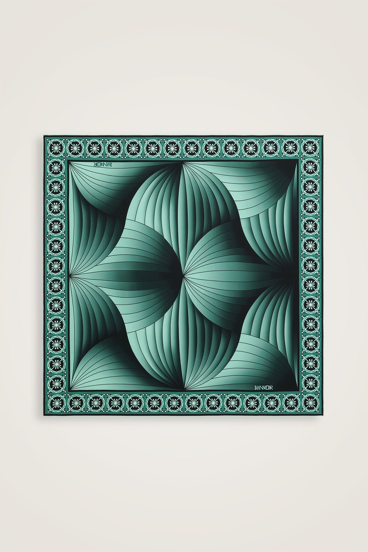 Yelpaze Siyah-Nil Yeşili İpek Eşarp 90x90