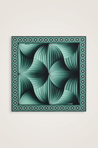 Yelpaze Siyah-Nil Yeşili İpek Eşarp 90x90